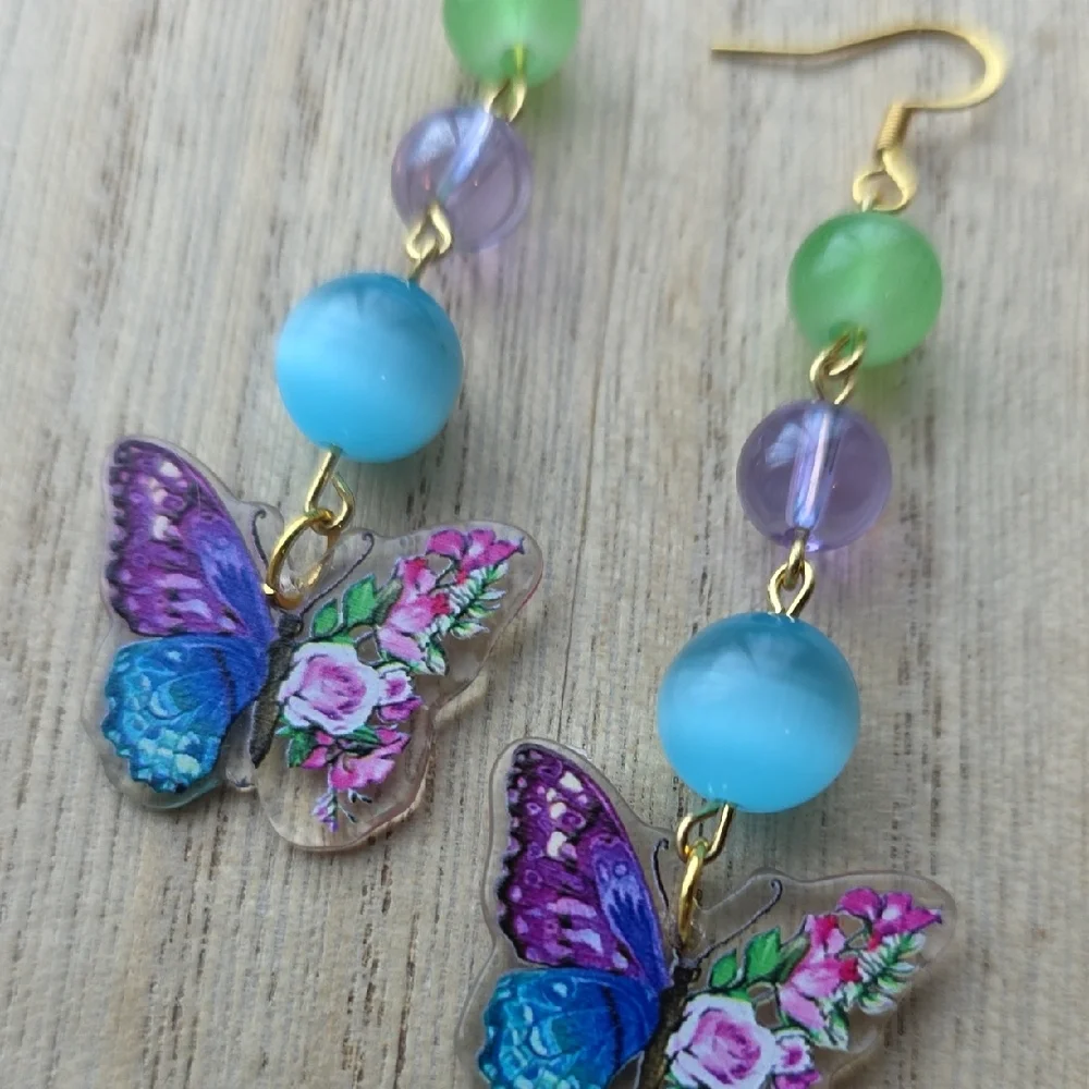 Handmade Butterfly Charm Earrings - Picture 4 of 5